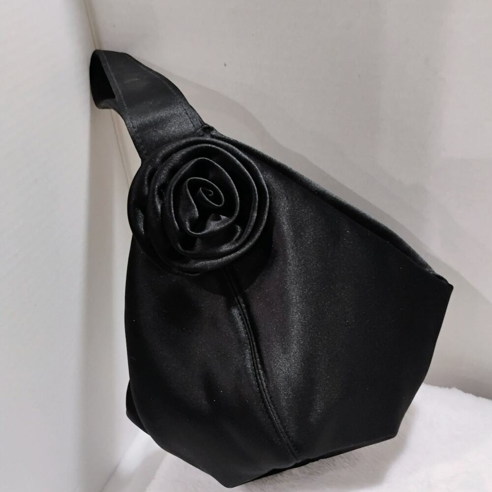 Black Satin Dance purse w Satin Rose Accent